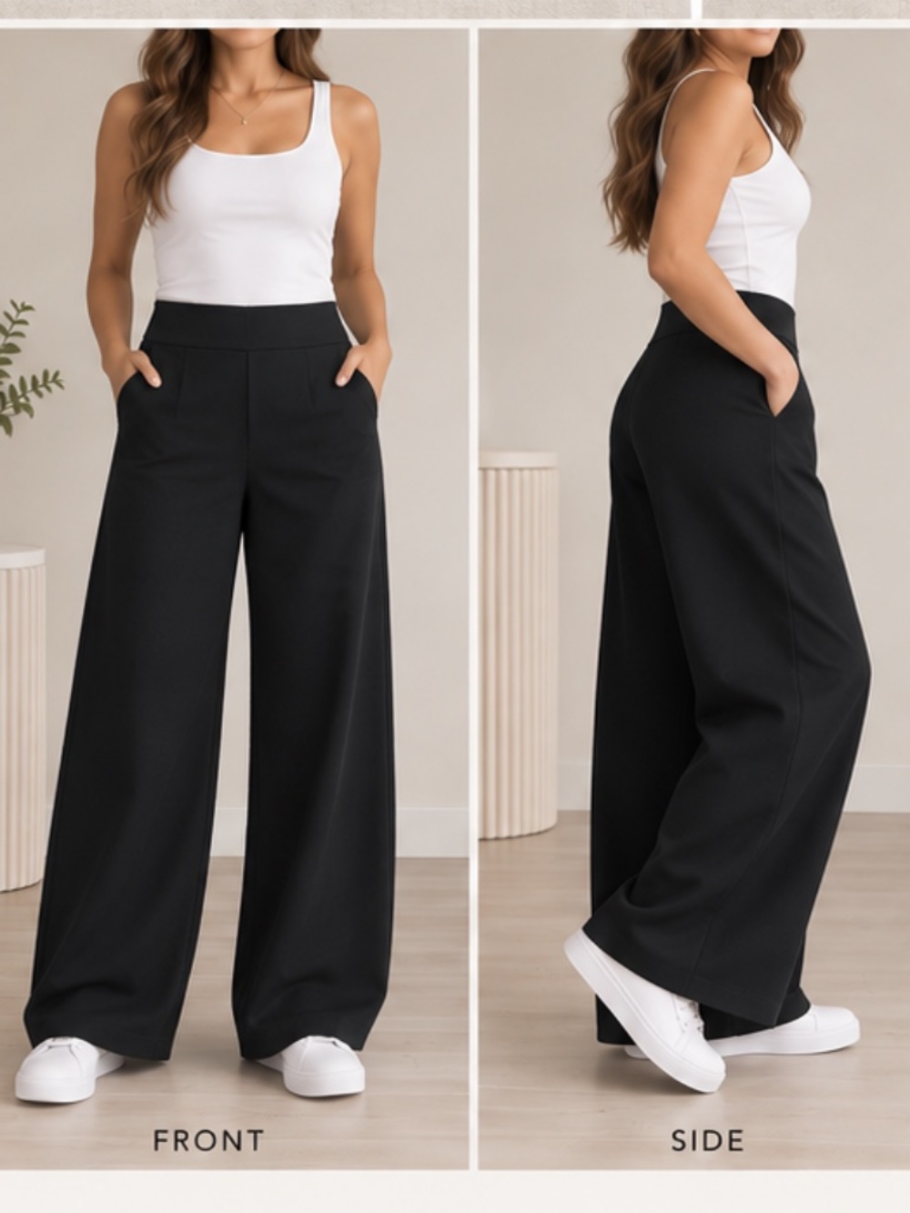 Old Navy Black High Rise Wide Leg Pants Size M Pull On Trousers